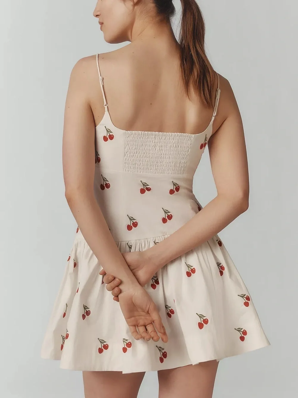 Anthropologie Maeve Sweetheart Drop-Waist Cherry Print Mini Dress - Picture 3 of 8